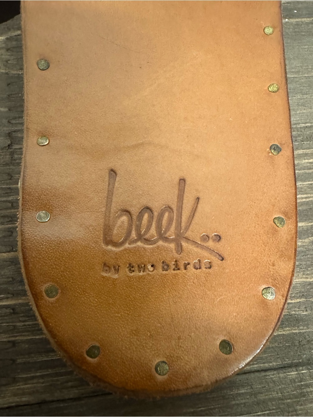 beek Cockatoo Women's Cognac Leather Slide Sandals with Metal Ring Sz 7 - Picture 4 of 6